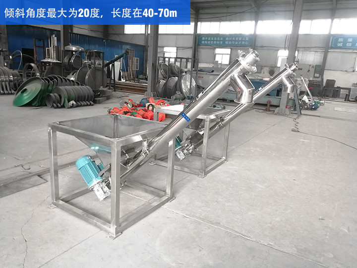 GX型絞龍輸送機(jī)傾斜角度最大為20度，長度在40-70m